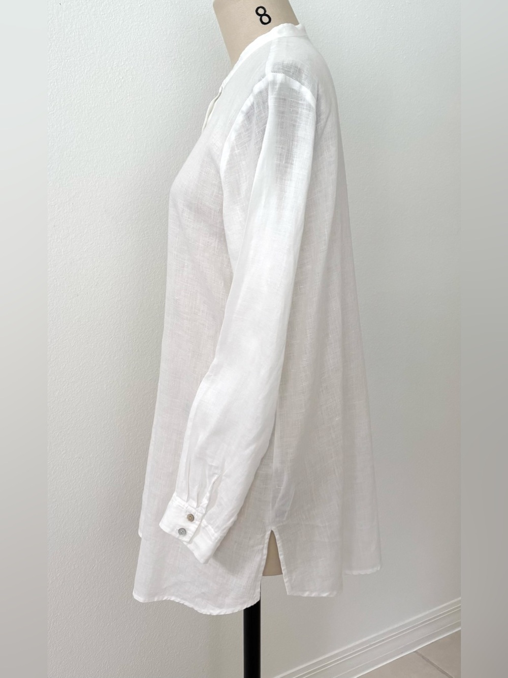 Eileen Fisher White Handkerchief Linen Tunic Mandarin Collar Button-Front M - Picture 4 of 7